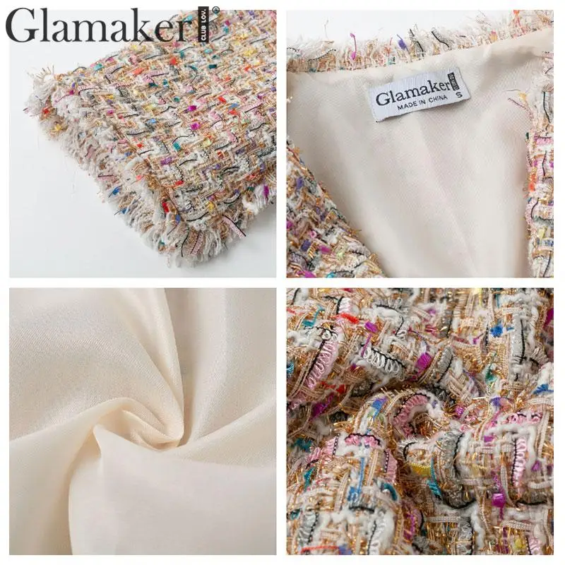 Glamaker твидовый короткий Блейзер с люрексом, Женский Осенний офисный блейзер из трех частей, элегантный зимний сексуальный пиджак с расклешенными рукавами, верхняя одежда