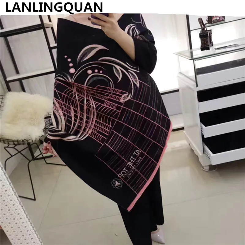 Кашемировый шарф Новинка 2017 зданий зимние теплые матовый двойной жаккард