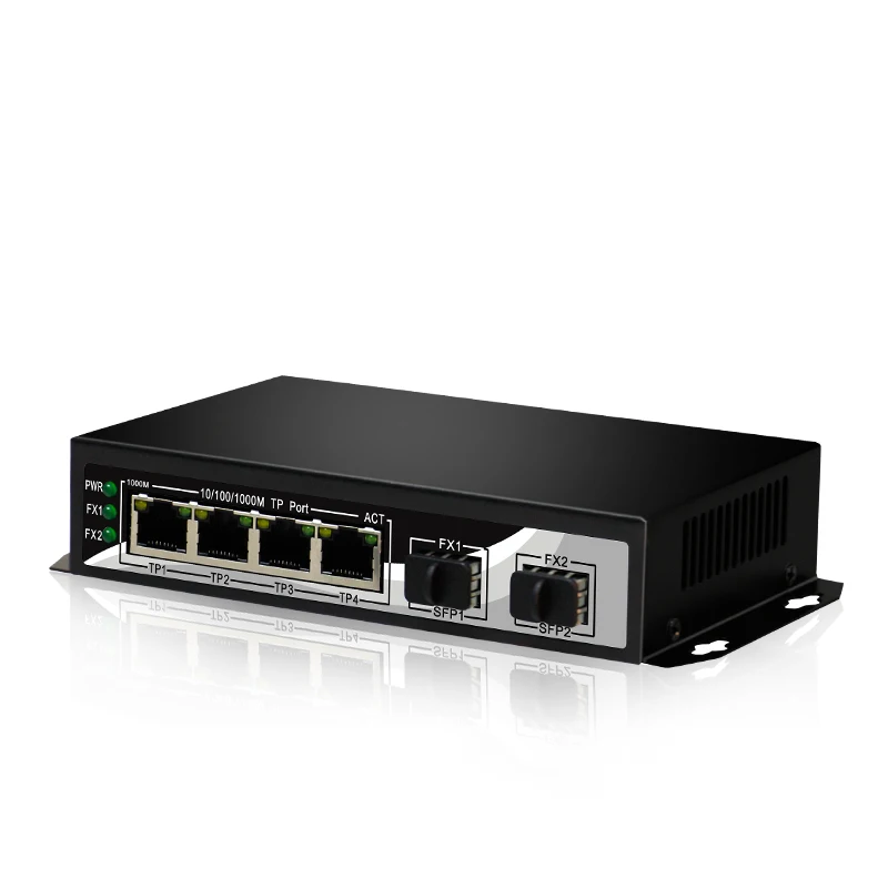 2 SFP волоконно-оптический порт 4 RJ45 TP портов 6 10/100/1000 Мбит/с SC гигабитный коммутатор