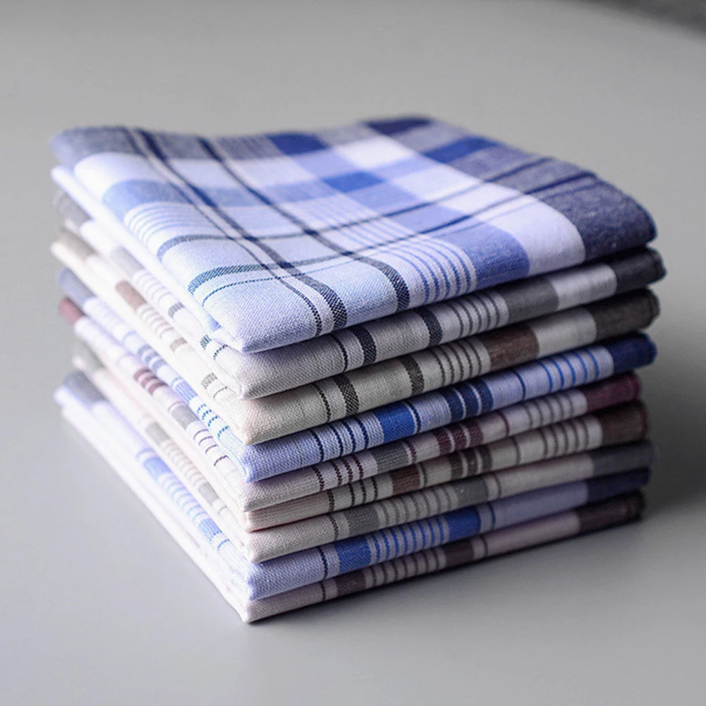 5Pcs/lot Square Plaid Stripe Handkerchiefs Men Classic Vintage Pocket Pocket Cotton Towel For Wedding Party 38*38cm Random