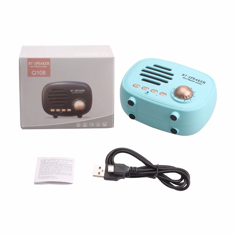 FATMOON Q108 Bluetooth Динамик мини Портативный Беспроводной Саундбар Винтаж fm Радио mp3