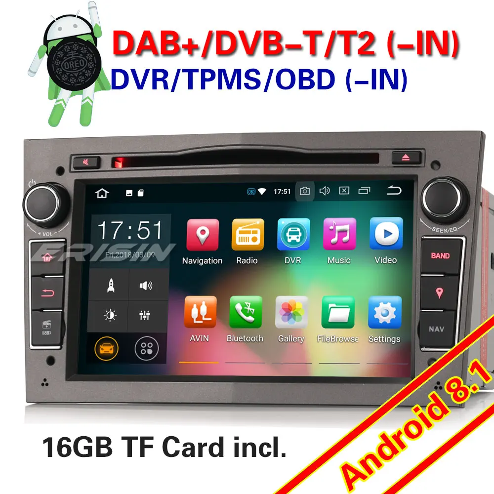 Erisin ES3860PG 7 &quotHD Android 8 1 четырехъядерный 2G ram автомобильный DVD PX30 DAB + gps Sat для Opel Vauxhall