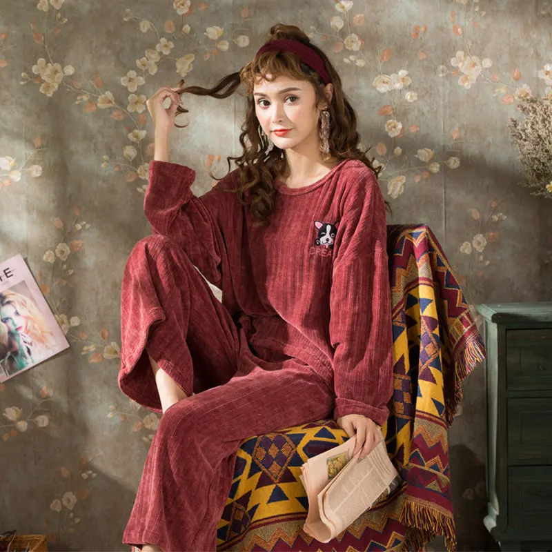 BZEL Cute Cartoon Dog Pajama Sets Women Long Sleeve Sleepwear Round Neck Pijama Femme Two Piece Set Pyjamas Sleep Lounge | Женская