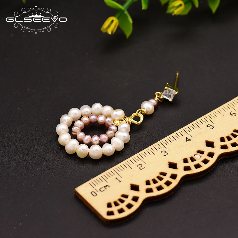 Женские серьги подвески XlentAg круглые ручной работы с натуральным пресноводным