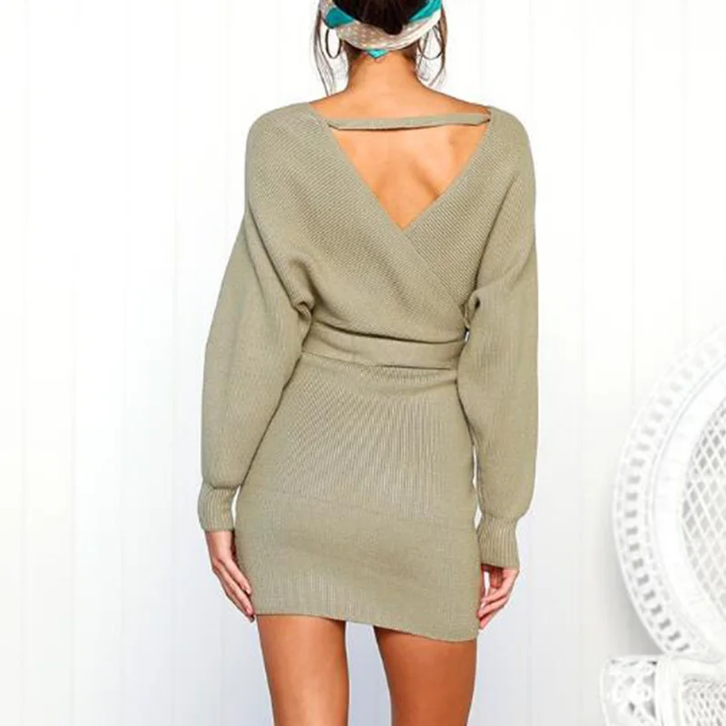 Женское облегающее мини платье на шнуровке с v образным вырезом осень 2019|Женские