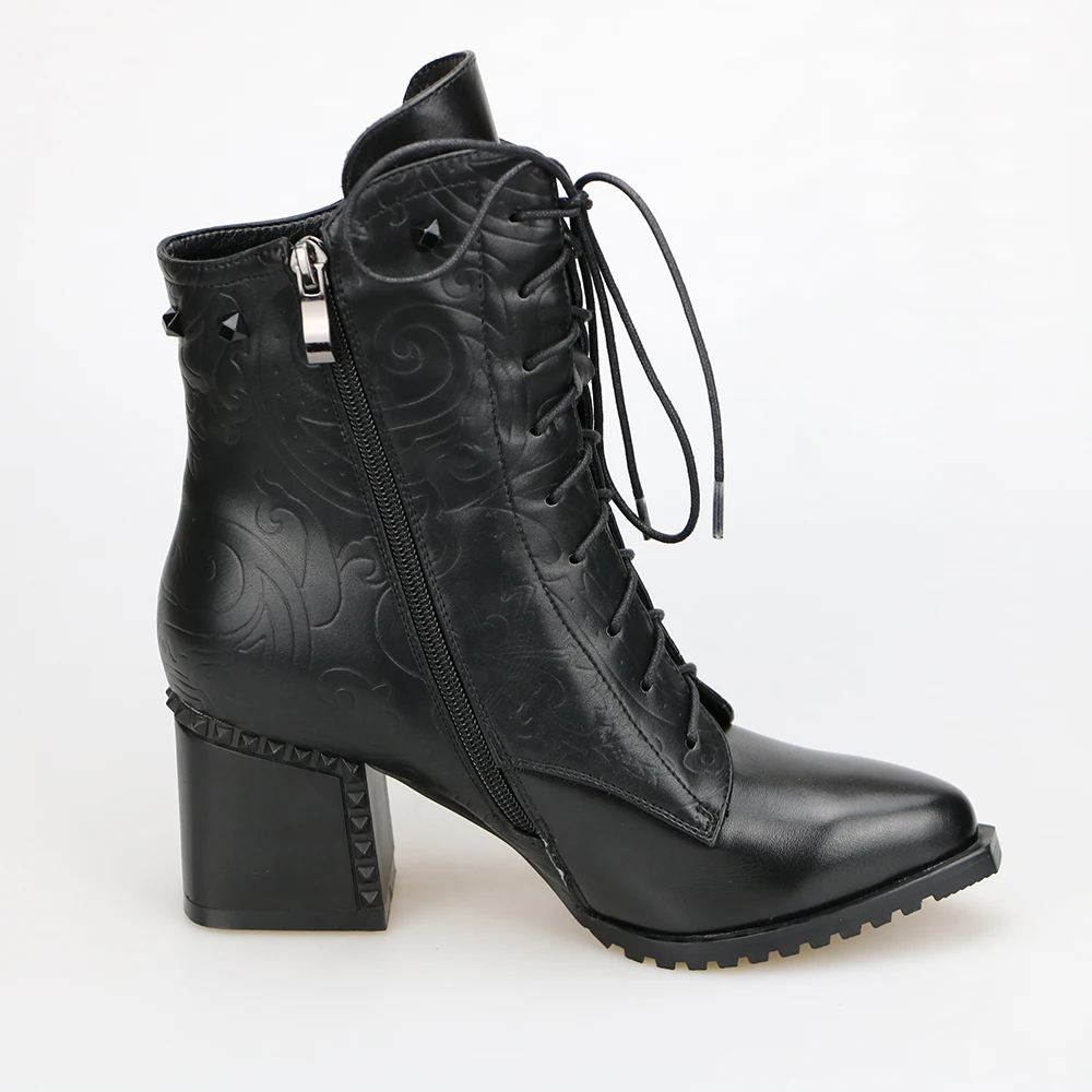 Kickway/женские ботильоны; женские ботинки; большие размеры 34-43; botas mujer invierno; коллекция года; на шнуровке; с острым носком; из натуральной кожи; на среднем каблуке