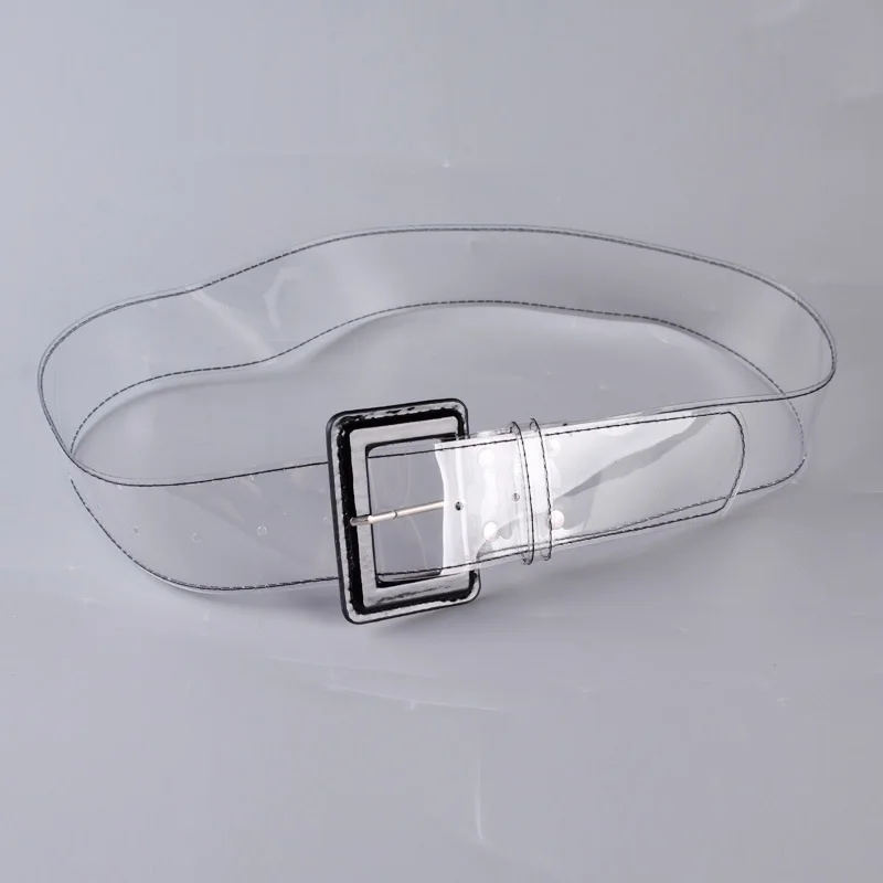2018 новый большой квадратной пряжкой ясно пояс Для женщин лето мода ПВХ