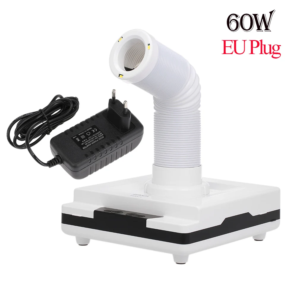 EU Plug 60 Вт для ухода за ногтями Маникюрный Вакуумный Очиститель ногтей пылесборник, маникюр, машинка для маникюра, пылеуловитель амортизатор для ногтей с 3 светодиодный свет 3 вентиляционное отверстие - Цвет: EU Plug