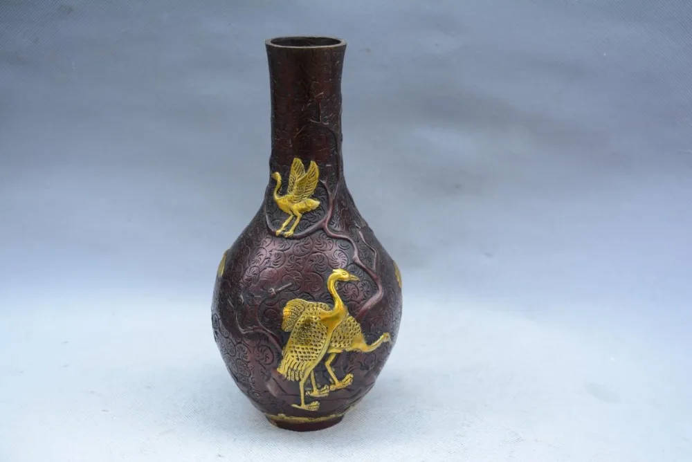 

Rare Old Chinese QingDyansty brass gild vase,crane,with mark,best collection adornment,free shipping