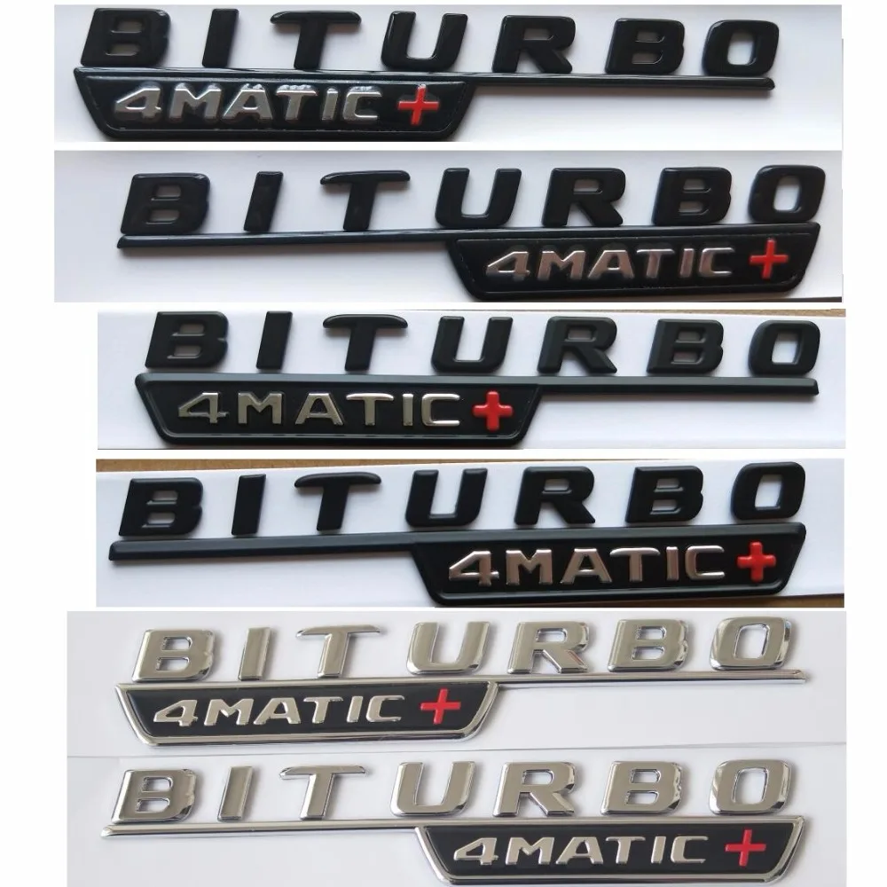 

Chrome Black Letters Red Cross BITURBO 4MATIC+ Fender Badge Emblem Emblems Badges for Mercedes Benz AMG W205 W213 X253 W166 C292