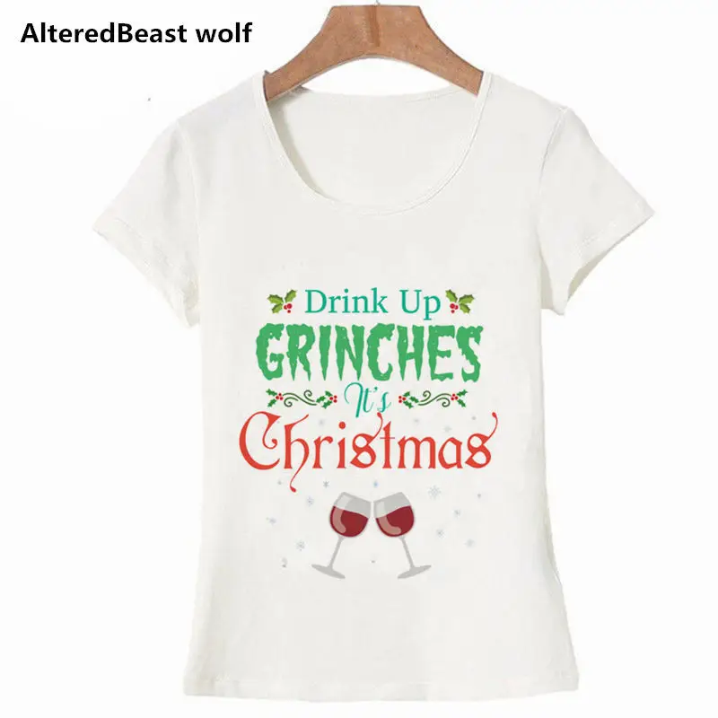 Drink Up Grinches новогодние майки для женщин, подарок, слоган, красные, модные, гранж, вечерние, стильные, эстетические, Забавные футболки, цитата, готика, футболки
