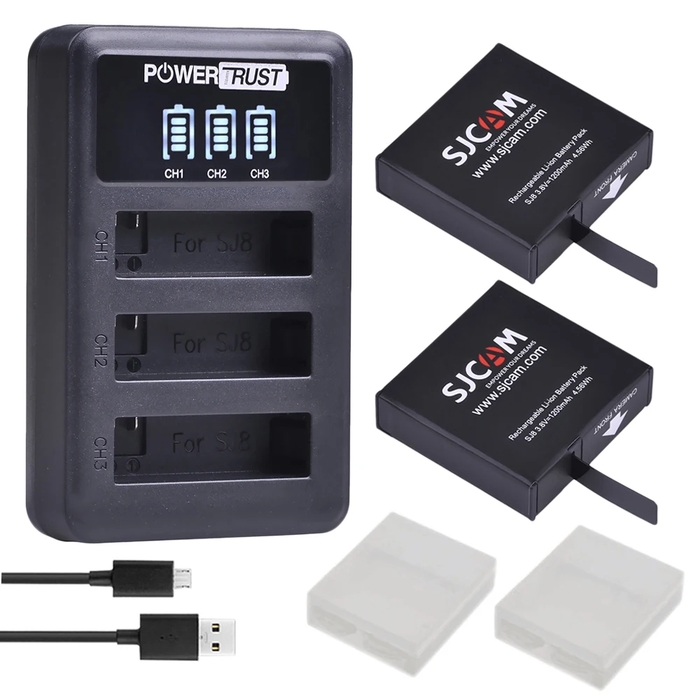 

2x 1200mAh Original SJ8 Rechargeable Li-ion Battery + LED 3-Channel USB Charger for SJCAM SJ8 Series Sports Action Camera