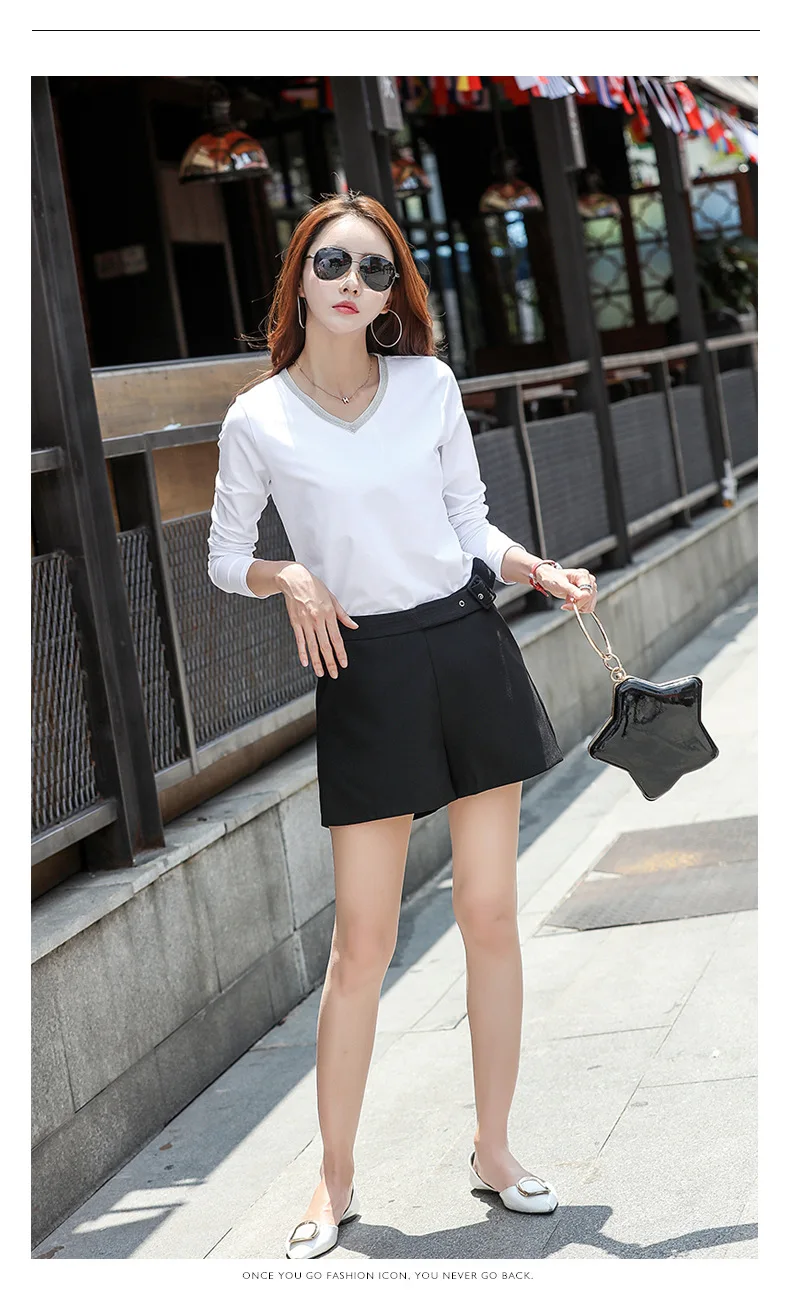Shintimes Camiseta Feminina Vogue Femme Футболка с v-образным вырезом Женские топы белая футболка с длинным рукавом Корейская одежда осень