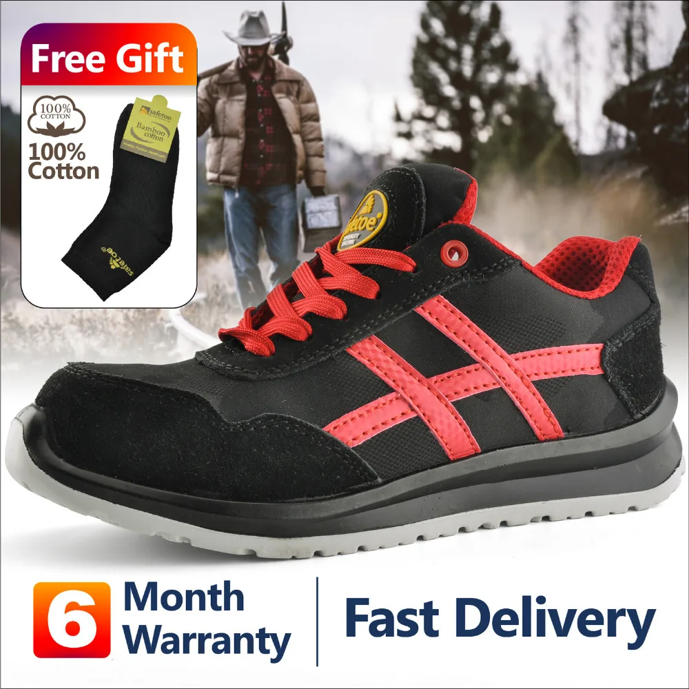 

Safetoe Men Sports Work Safety Shoes For With Steel Toe Cap Summer Black Red Leather US 4-13 Release Water Lightweight U.S. Edit