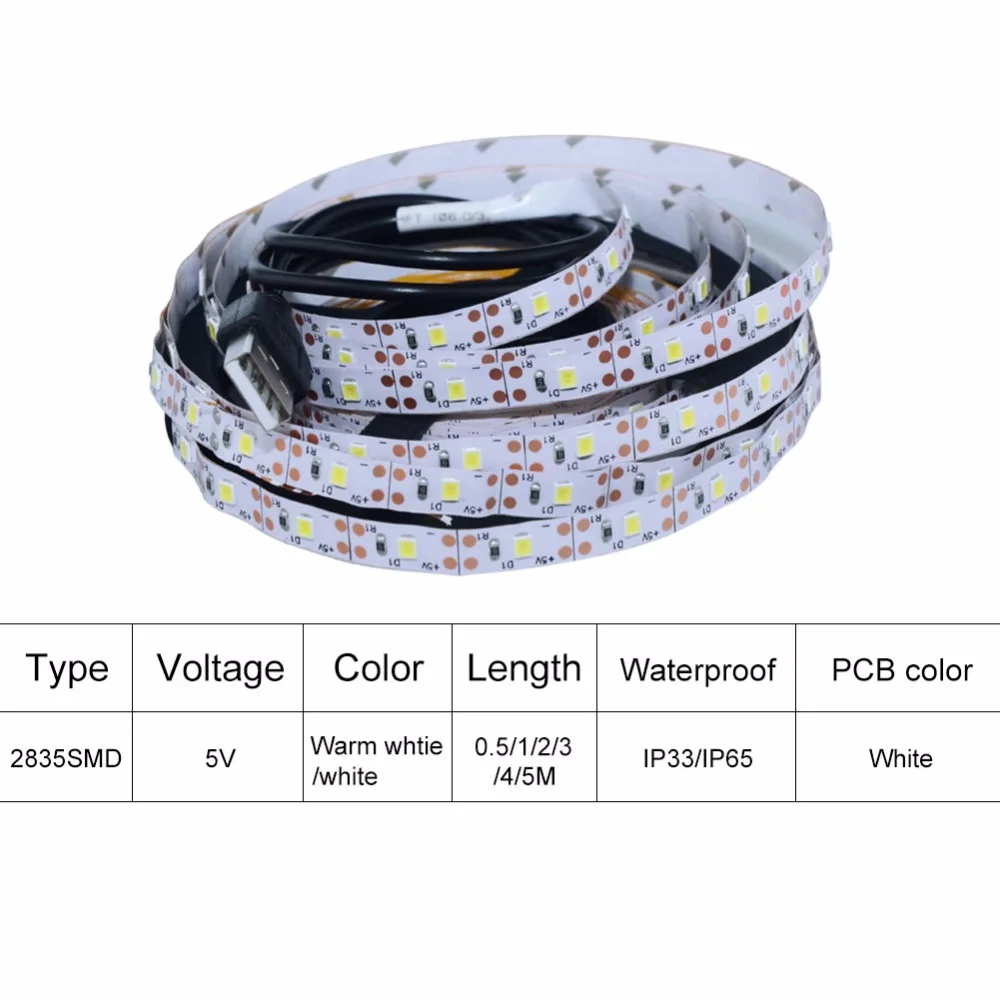 Лента светодиодная SMD 2835 с USB кабелем 50 см 1 м 2 3 4 5 м|5m smd|5v led strip5v strip light |