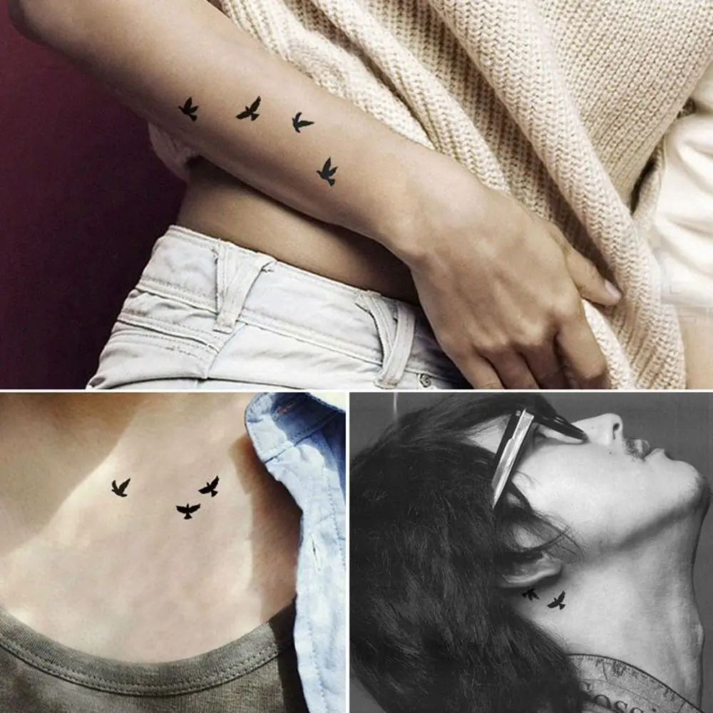 5 шт. съемные водостойкие черные маленькие тату наклейки в виде птиц|tattoo sticker|temporary tattoo stickertattoo paste |