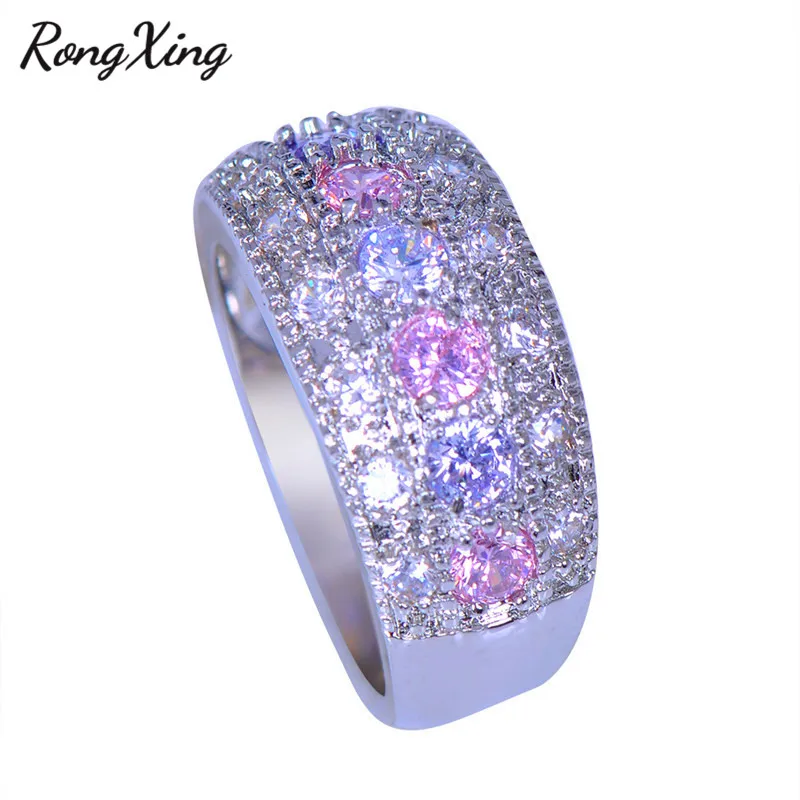 RongXing маленькие круглые кольца с розовым/фиолетовым/белым кристаллом циркония