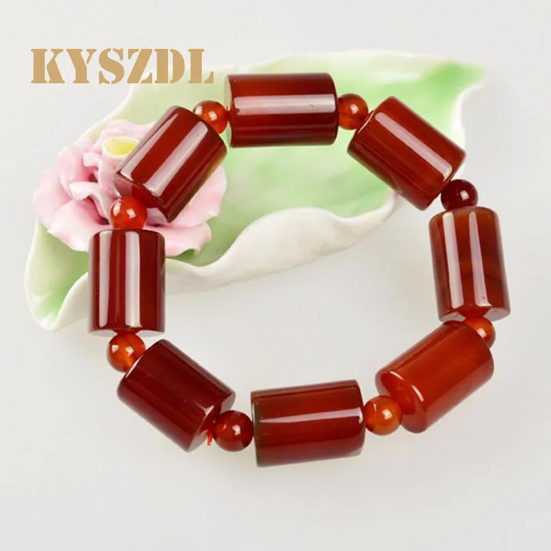 KYSZDL Natural red chalcedony stone bracelet bucket beads hand-stringed men and women gifts jewelry | Украшения и аксессуары