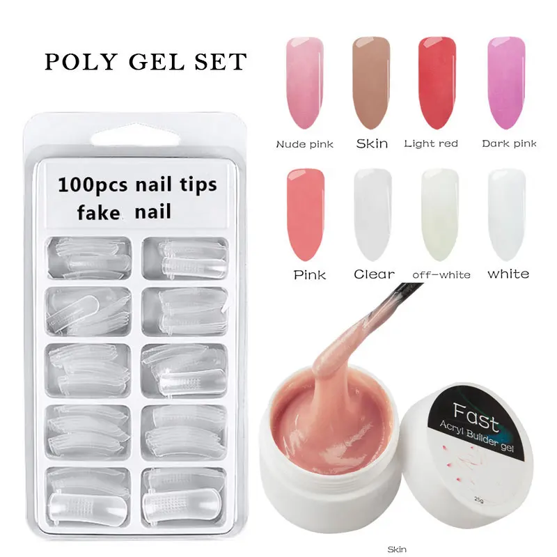 2 шт./компл. Polygel Набор UV Гель французский прозрачный дизайн ногтей камуфляж Цвет пряди с креплением на кератиновых пластинах формы с украшением в виде кристаллов УФ-гель ломтик кисти Гель-лак для ногтей - Цвет: SKIN