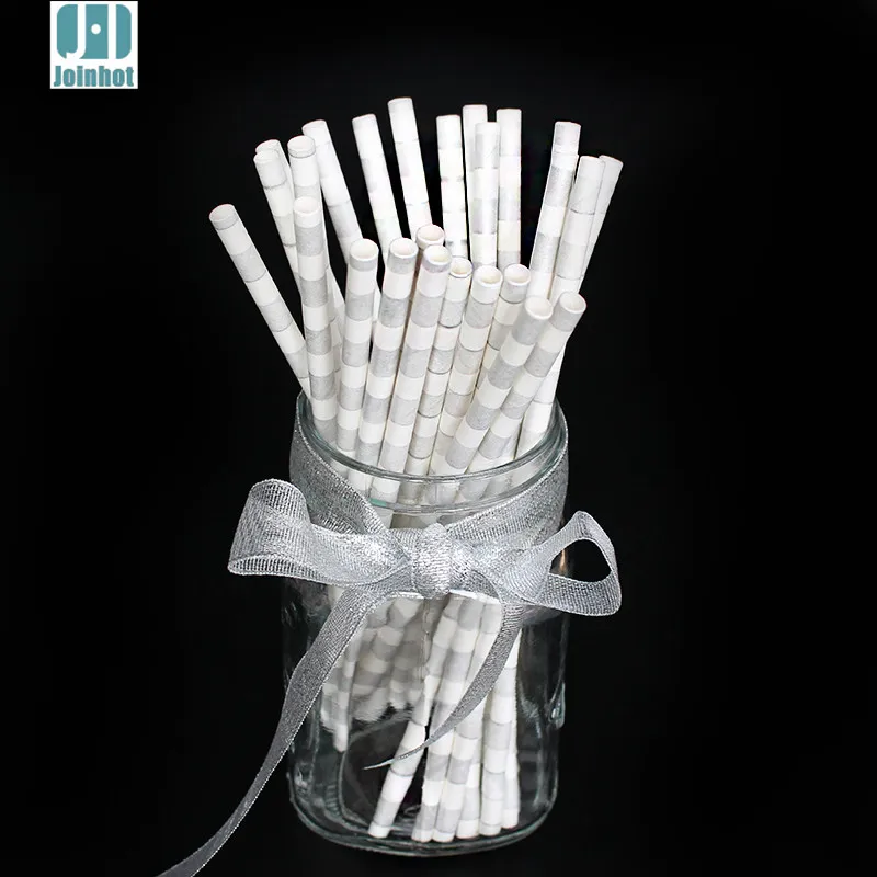 25 шт./лот Серебряный полосатый бумажные соломинки для питьевой трубки барный