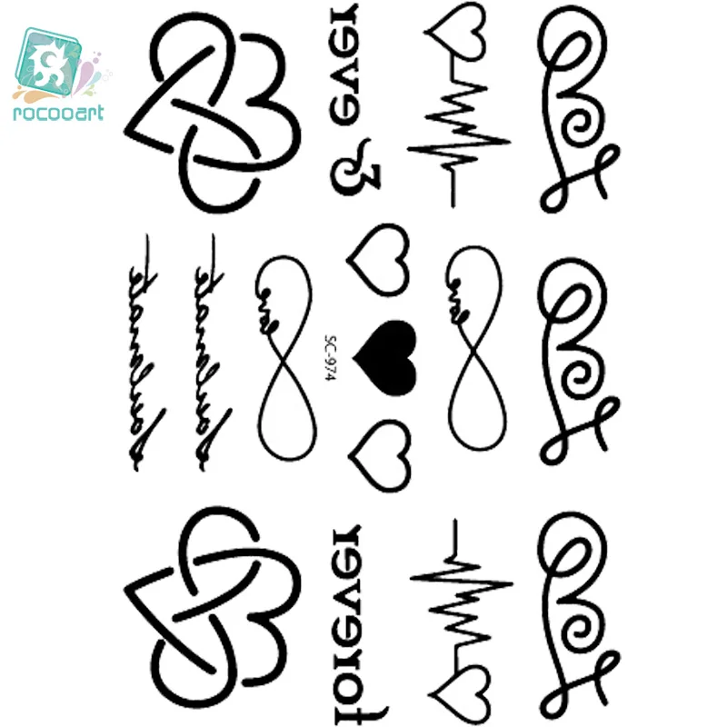 

Rocooart SC2974 Taty Sketch Black White Sweet Hearts Water Transfer Body Art Temporary Tattoo Stickers Fake Tatoos tatouage