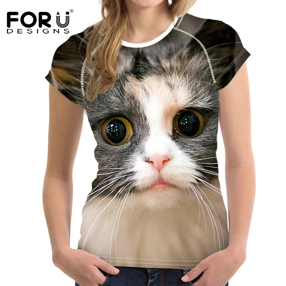 Футболка FORUDESIGNS женские топы рубашки одежда с 3D милой кошкой для девочек