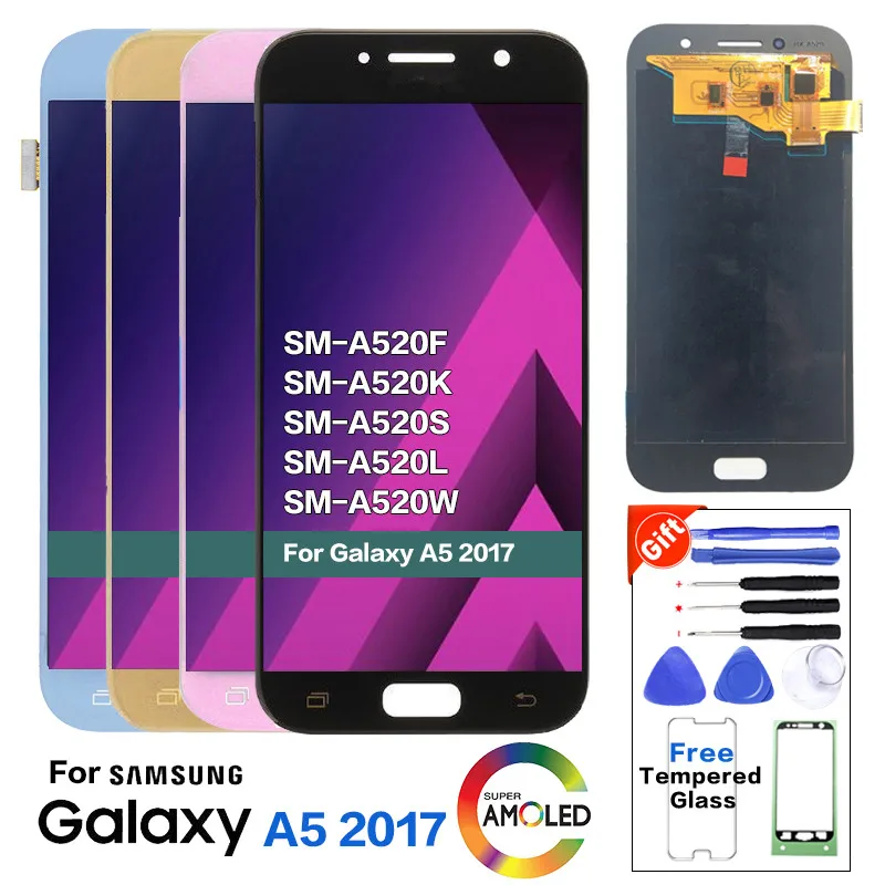 5 2 &quotAMOLED LCD для SAMSUNG Galaxy A5 2017 дисплей сенсорный экран дигитайзер A520 A520F SM запасные