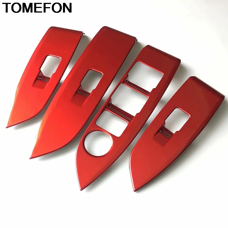 

TOMEFON Interior Accessories For Mazdas CX-3 CX3 2015 2016 2017 2018 LHD Inner Door Window Lift Plate Cover Trim ABS Chrome Red