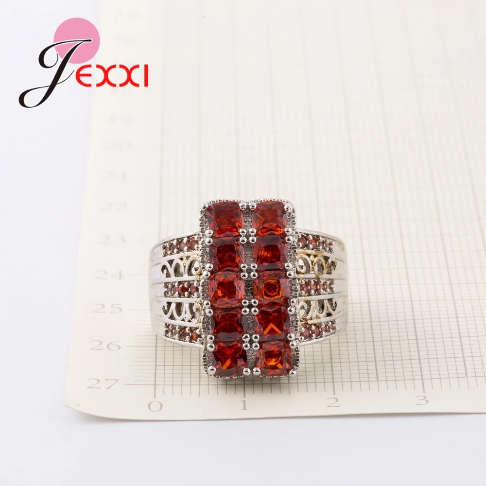 

925 Sterling Silver Big Wide Band Rings Dazzling Daisy Red Clear CZ For Women Wedding Jewelry Bague Bijoux