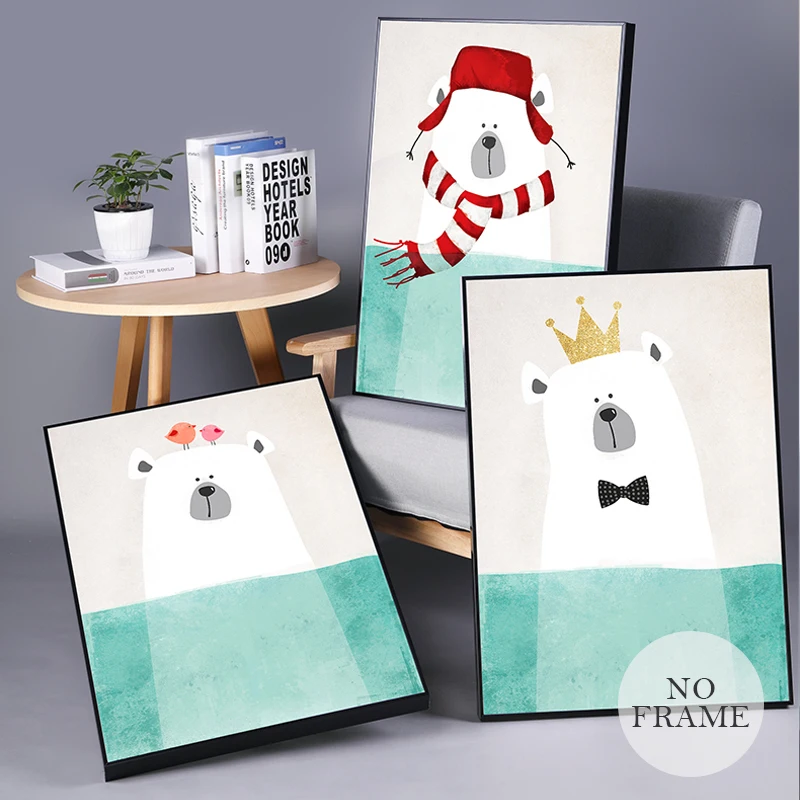 

Nordic Style Funny Polar Bear Poster Wall Art Pictures For Living Room Kids Room Cartoon Decoracion Infantil Nursery Art Prints