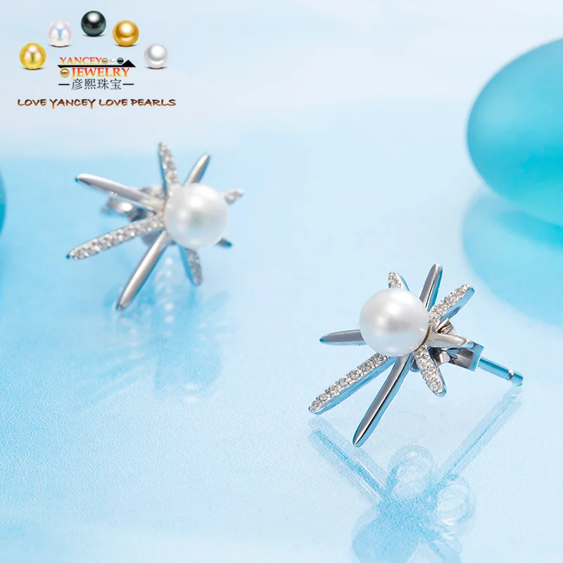 ЯНСИ Исключительный дизайн: Крепкие глянцевые белые безупречные серьги-гвоздики с пресноводными жемчужинами Новые популярные элементы Изысканное серебро S925.