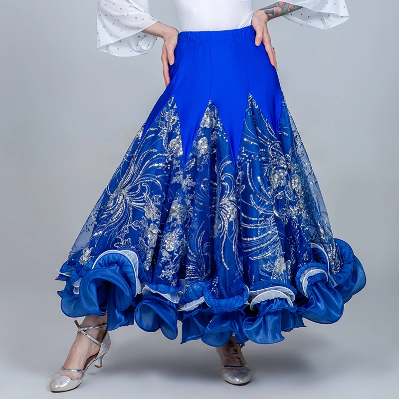 blue skirt Стандартная юбка для танцев, женские юбки для бальных танцев, топы для танцев фламенко, костюм для испанского фламенко, юбка для вальса, одежда для сценических танцев - Цвет: blue skirt