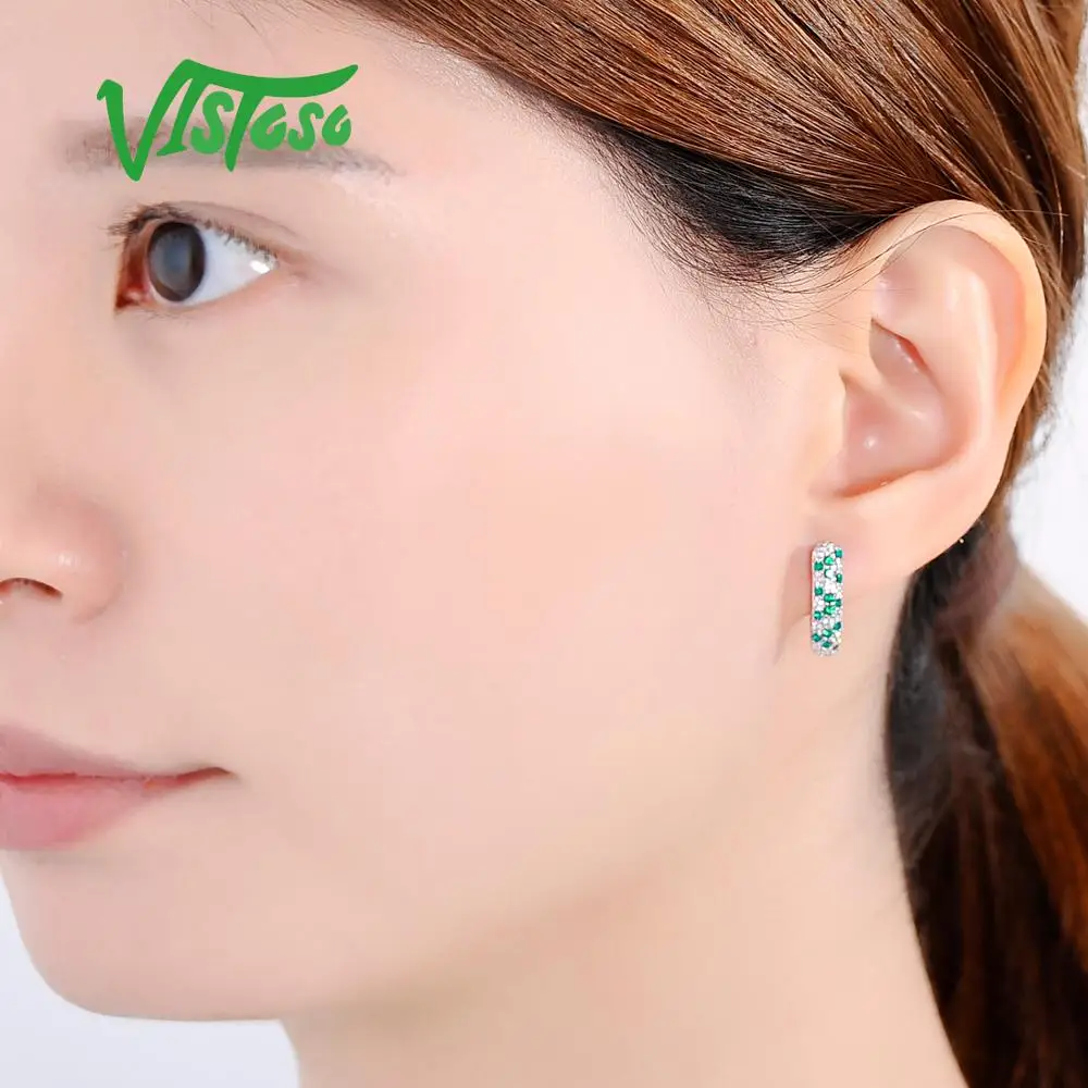 VISTOSO серебряные серьги гвоздики для женщин Цветок зеленые шпинели белый CZ
