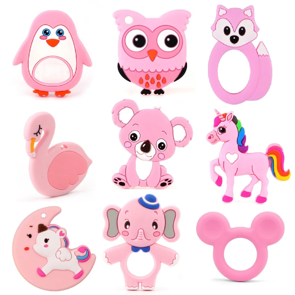 

TYRY.HU 1pc Baby Teething Toys Cartoon Animal Koala Owl Elephant Silicone Teether Pendant Necklace Accessories Infant Chew Toys
