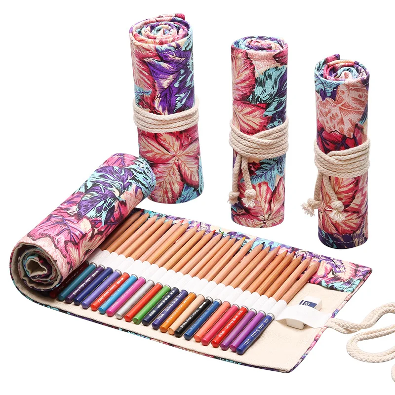 

Kawaii 36/48/72 Holes Pencil Bag Pen Case Cat Pen Pouch Box Canvas Wrap Roll Curtain Up Stationery School Supplies Student Gift