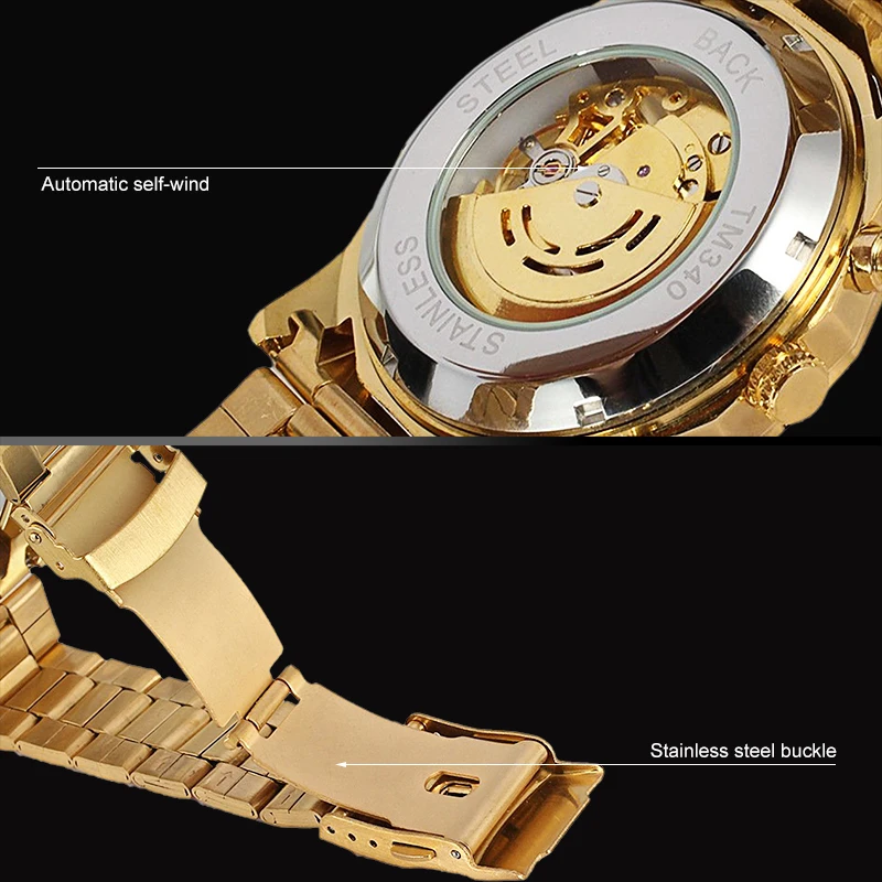 Часы наручные Forsining мужские механические роскошные автоматические золотистые