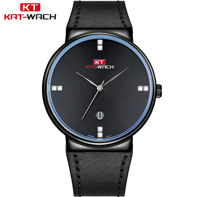 KAT-WACH модные брендовые мужские часы Роскошная искусственная кожа s кварцевые