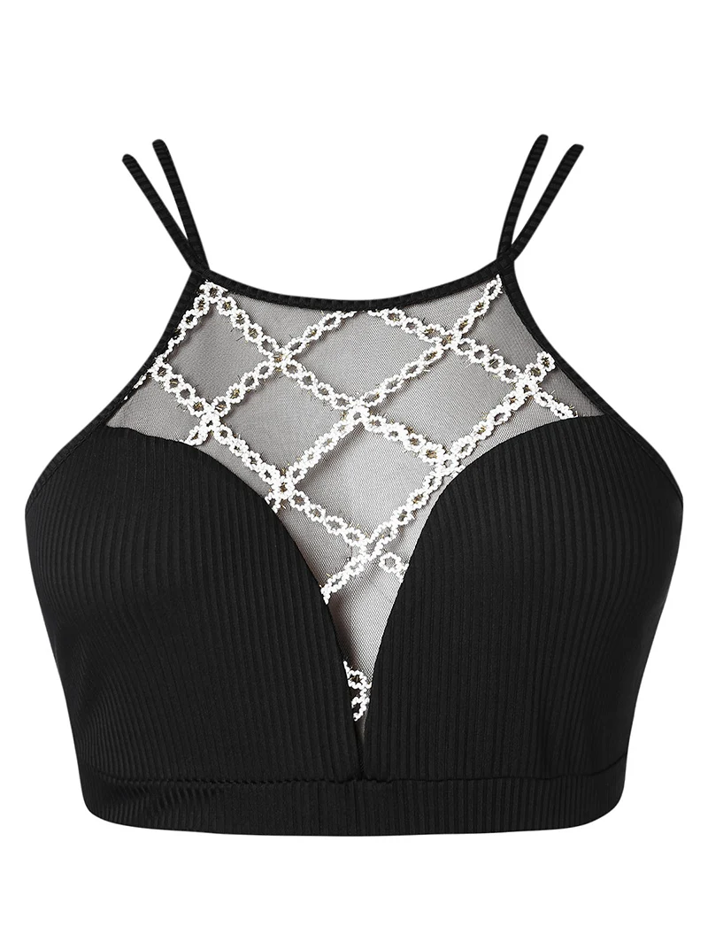 PlusMiss плюс размеры 5XL сетки Sheer Cami Crop Top XXXXL XXXL XXL для женщин Лето 2019 без рукавов