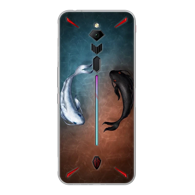 Мультяшная кошка и рыба чехол для zte Nubia Red Magic 3 TPU окрашенный мобильный телефон