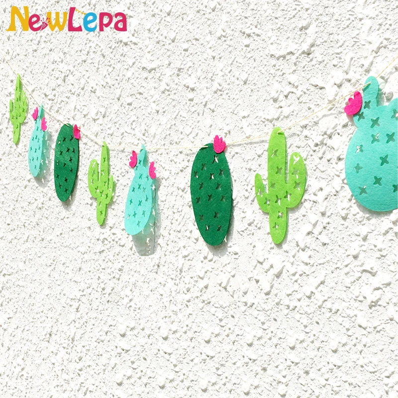 Веселая зеленая тропическая гирлянда из нетканого материала с кактусами баннер