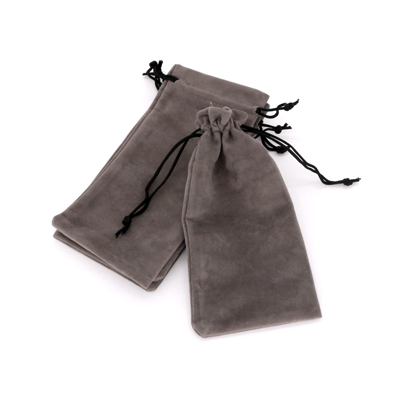 

Cheap Jewelry Bags New Arrive Travel Storage Drawstring Pouch 50pcs/lot 9*18cm Gray Soft Velvet Bags For Jewelry Packaging