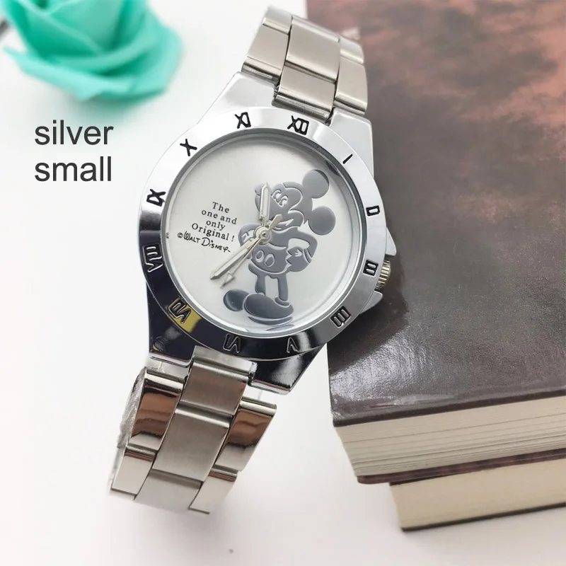 silver small Горячая Мода 3D мультфильм Минни Маус часы для малышей детей студентов аналоговые кварцевые часы Стальной браслет девушка часы для женщин подарок - Цвет: silver small
