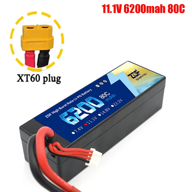 3S6200mah XT60 plug ZDF Lipo Аккумулятор 7,4 V 11,1 V 14,8 V 5200mah 6200mah Hardcase 2S 3S 4S 80C 160C 1/10 1/8 весы для Traxxas Slash 4x4 RC автомобилей лодки - Color: 3S6200mah XT60 plug