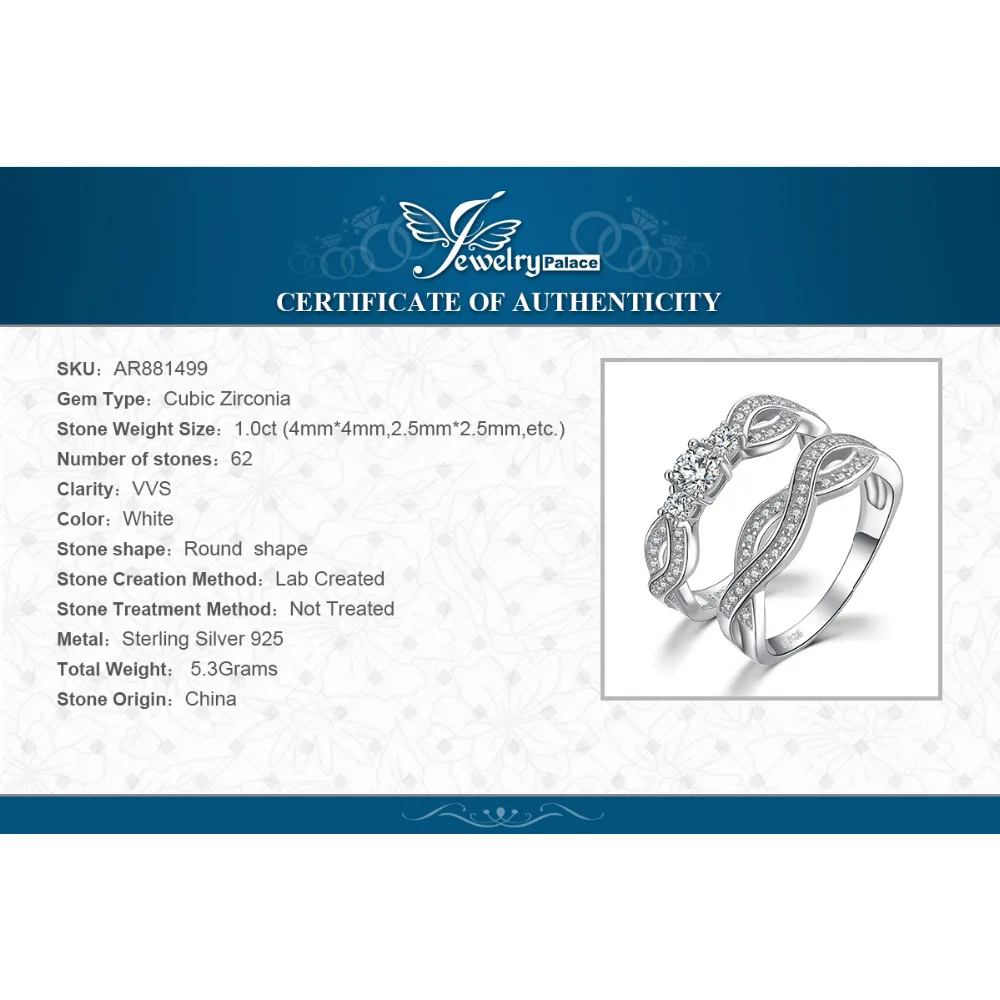 JewelryPalace Бесконечность 3 камня 1ct кубического циркония обещание обручальное
