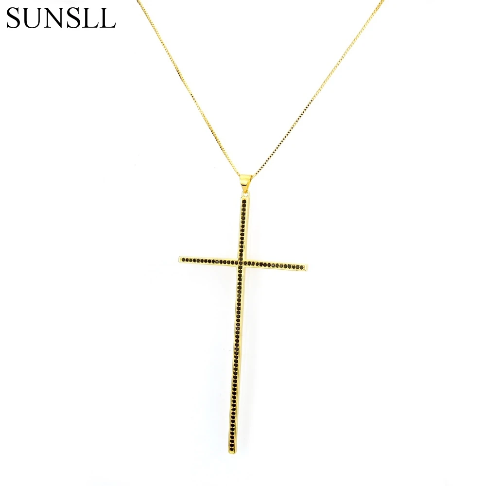 

SUNSLL Golden Copper White/ Black Color Cubic Zirconia Cross Necklaces Women's Fashion Jewelry CZ Colar Feminina