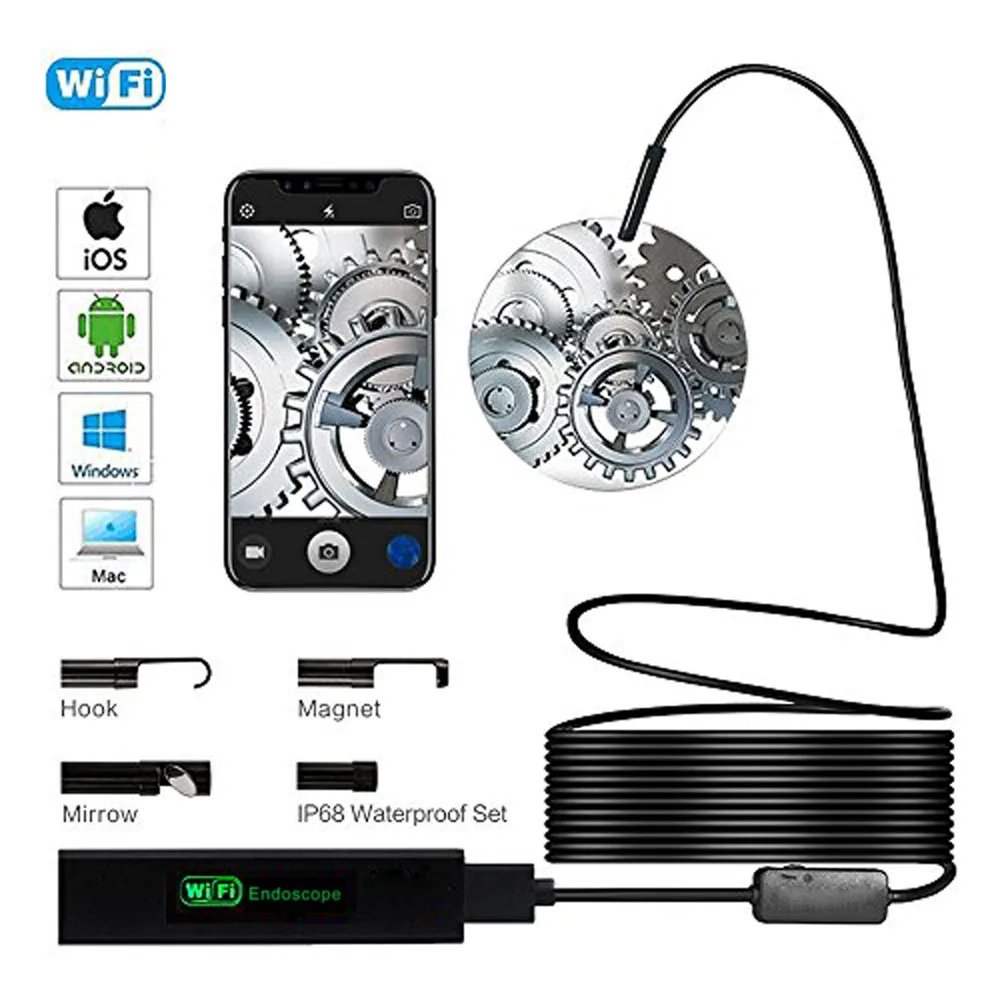 1200 P эндоскоп HD 1080 P Wifi эндоскоп камера 1 м 2 м 3,5 м 5 м 10 м USB осмотр Водонепроницаемый Бороскоп камера жесткий кабель трубка - Цвет: 1M