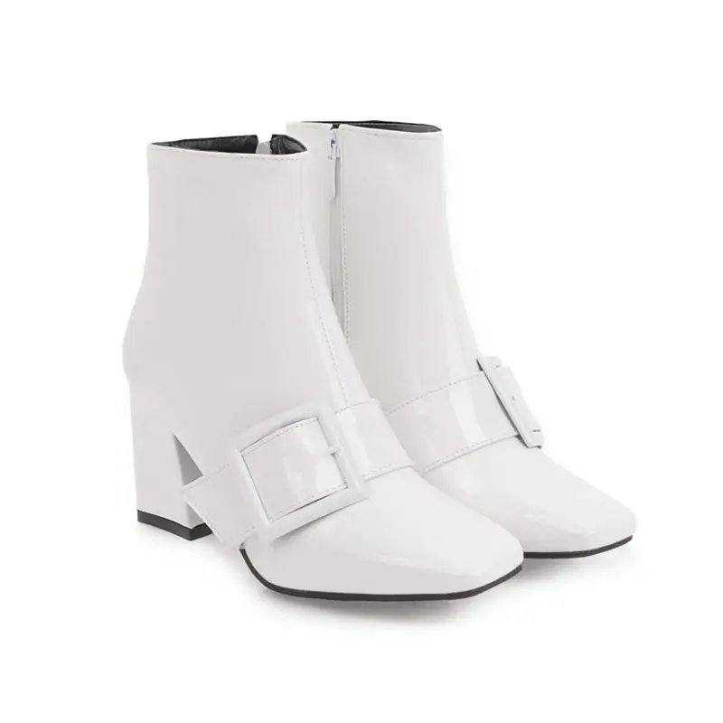 

Smeeroon 2020 new arrival zip+buckle square toe women boots autumn winter boots high heels ankle boots for women big size 32-43