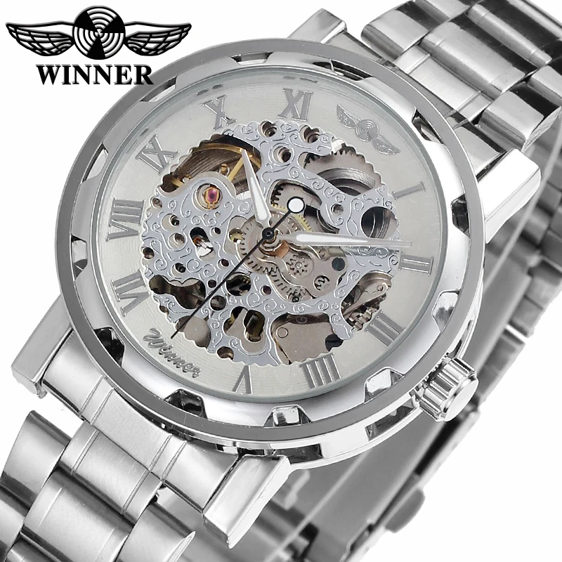

Winner WRG8008M4S2 automaitic men new wristwatch free shipping skeleton silver color watch stainless steel band best gift