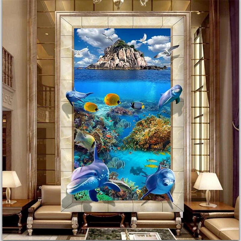 

wellyu Custom Wallpaper 3d Photo Murals Underwater World Island Coral Seaweed 3D wallpaper Vision Background papel de parede