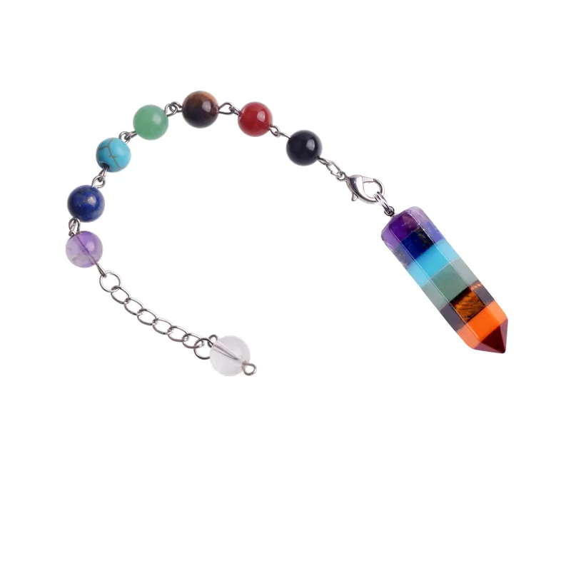 

18cm Chains 7 Chakra stone Pendulum Reiki Healing Crystal Point Dowsing Energy Spirituality Jewelry